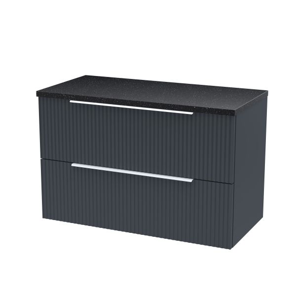 800mm Wall Hung 2 Drawer Vanity & Laminate Top - Hudson Reed DFF1495LSB Black, Black colour ,image 1