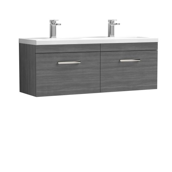 1200mm Wall Hung Cabinet With Double Ceramic Basin - Nuie ATH039F Anthracite Woodgrain, Brown/Grey colour ,image 1