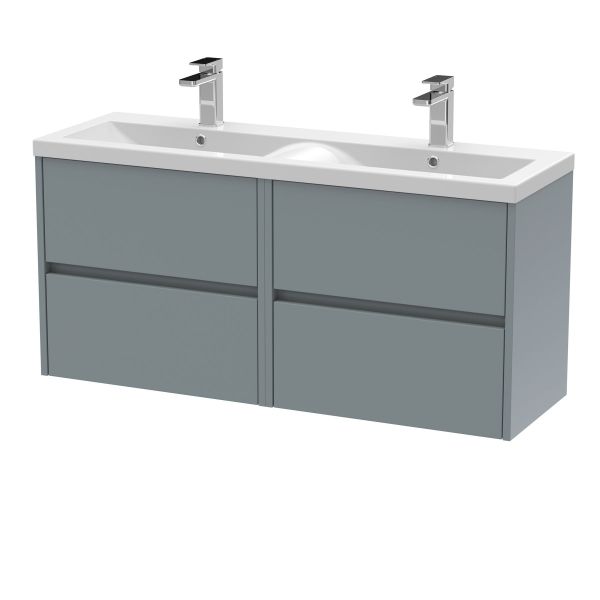 1200mm Wall Hung 4 Drawer Unit & Double Basin - Nuie HAV2304F Grey, Grey colour ,image 1