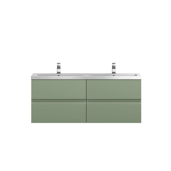 1200 Wall Hung 4 Drawer Vanity & Double Basin - Hudson Reed URB804F Green, Green colour ,image 1