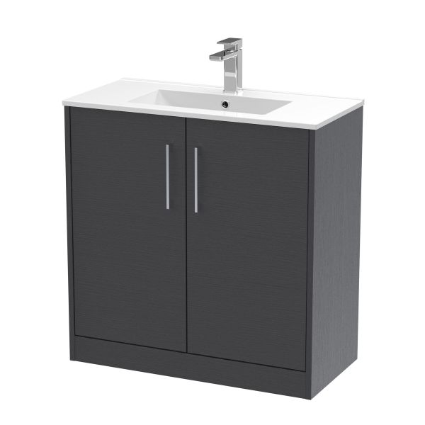 800mm Floor Standing 2 Door Vanity & Basin 2 - Hudson Reed JNU2205B Grey, Grey colour ,image 1