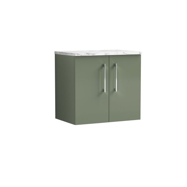 600mm Wall Hung 2-Door Vanity & Laminate Worktop - Nuie ARN823LCM Green, Green colour ,image 1