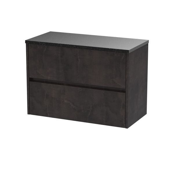 800mm Wall Hung 2 Drawer Unit & Worktop - Nuie HAV2606LSB Brown, Brown colour ,image 1