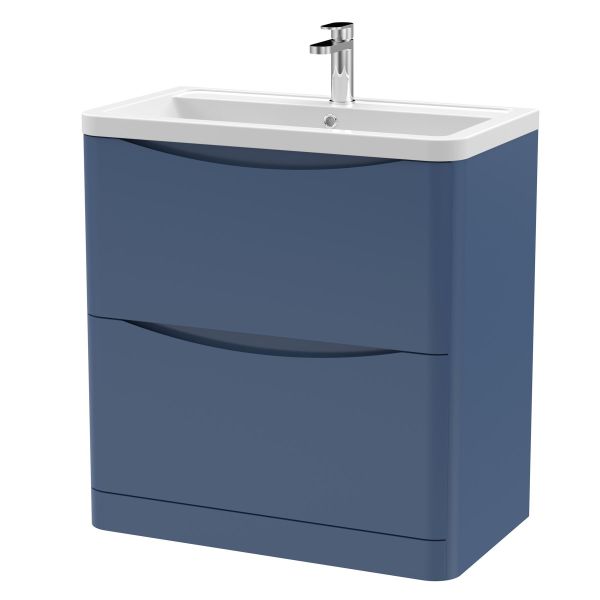 800mm Floor Standing 2 Drawer Vanity & Ceramic Basin - Nuie LUN303A Blue, Blue colour ,image 1