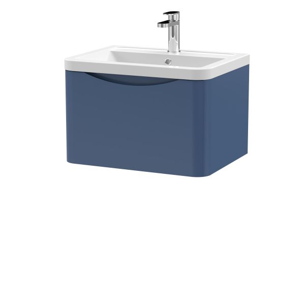 600mm Wall Hung 1 Drawer Vanity & Ceramic Basin - Nuie LUN305A Blue, Blue colour ,image 1