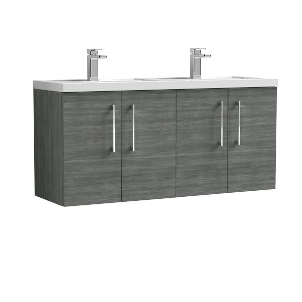 1200mm Wall Hung 4 Door Vanity & Double Basin - Nuie ARN523C Grey, Grey colour ,image 1