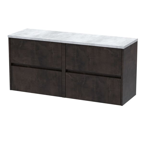 1200mm Wall Hung 4-Drawer Unit & Laminate Worktop - Nuie HAV2604LBG2 Brown, Brown colour ,image 1