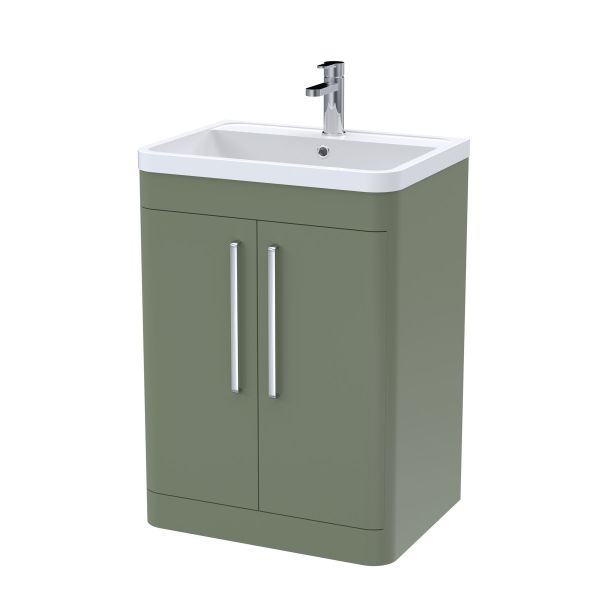 600mm Floor Standing 2 Door Vanity & Polymarble Basin - Nuie FPA810 Green, Green colour ,image 1