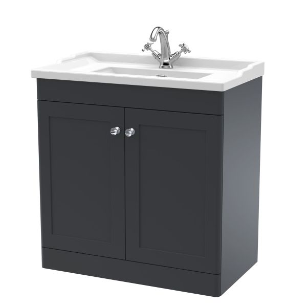 800mm Floor Standing 2 Door Vanity & Basin 1TH - Nuie CLC1426F Black, Black colour ,image 1
