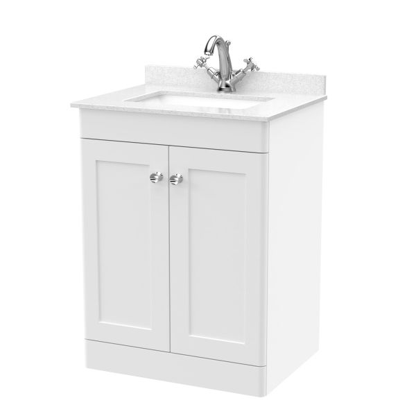 600mm Floor Standing 2 Door Vanity & Marble Top 1TH - Nuie CLC125WS1 White, White colour ,image 1