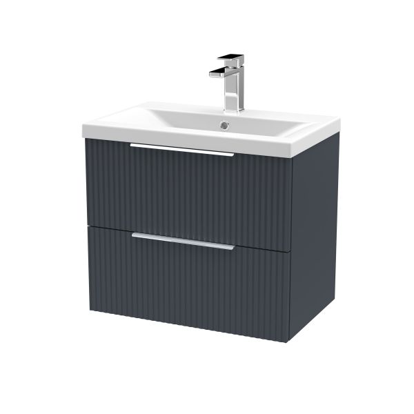 600mm Wall Hung 2 Drawer Vanity & Basin 1 - Hudson Reed DFF1493A Black, Black colour ,image 1