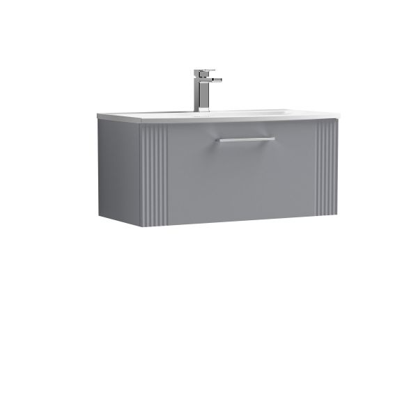 800mm Wall Hung Single Drawer Vanity & Basin 4 - Nuie DPF296G Grey, Grey colour ,image 1