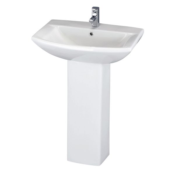 600mm Basin & Pedestal - Nuie CSS002 White, White colour ,image 1