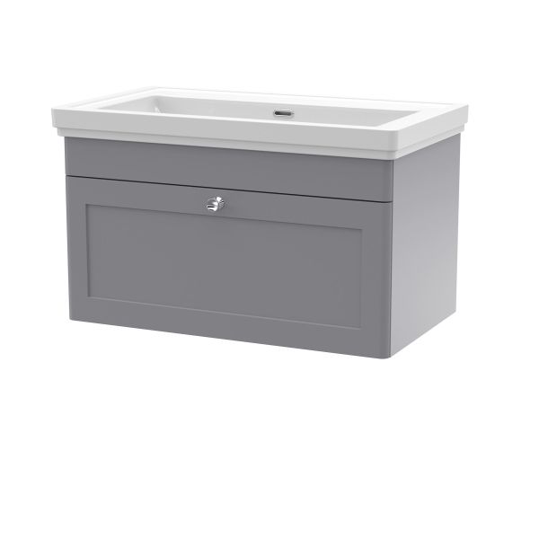 800mm Wall Hung 1 Drawer Vanity & Basin 0TH - Nuie CLC296H Grey, Grey colour ,image 1