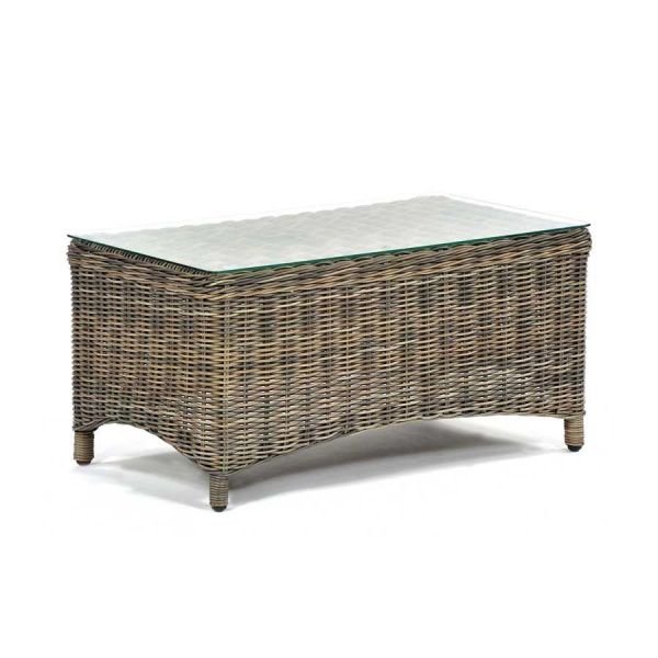 Regent Rattan Rectangular Coffee Table - 900 x 500 Tempered Glass Top - Grey/Brown, Grey colour ,image 1