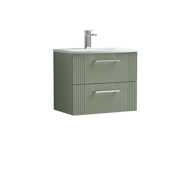 600mm Wall Hung 2 Drawer Vanity & Basin 4 - Nuie DPF893G Green, Green colour ,image 1