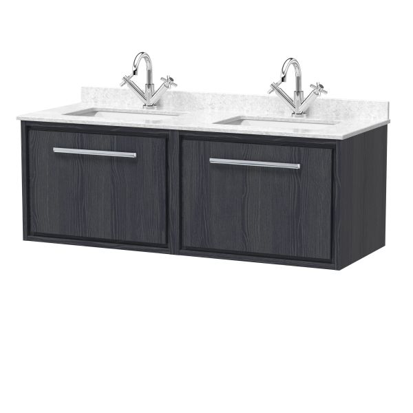 1200mm Wall Hung Single Drawer Vanity with Marble Worktop Basin - Hudson Reed LIL2222WS2 Grey, Grey colour ,image 1
