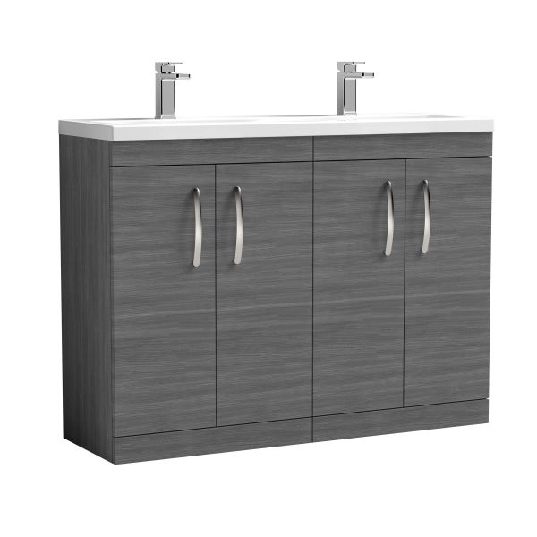 1200mm Floor Standing Cabinet With Double Ceramic Basin - Nuie ATH025F Anthracite Woodgrain, Brown/Grey colour ,image 1