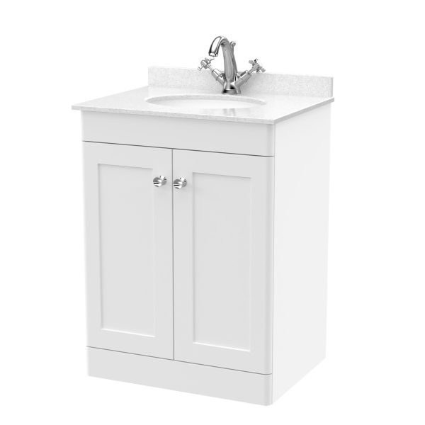 600mm Floor Standing 2 Door Vanity & Marble Top 1TH - Nuie CLC125WR1 White, White colour ,image 1