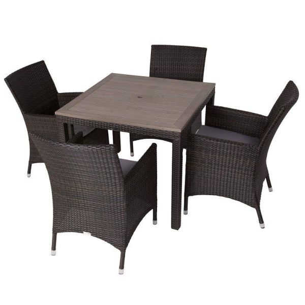 Alonso Square Polywood Top Table & 4 Ascot Side Chairs - 4 Seat Black/Brown Rattan Dining Set, Brown colour ,image 1