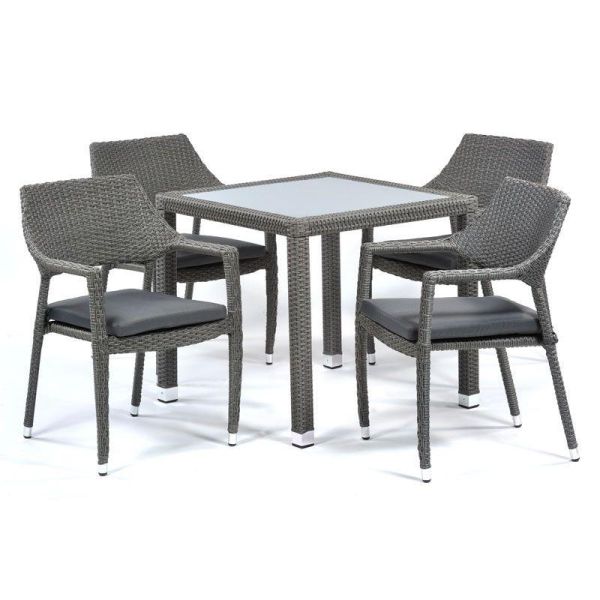 Oasis Glass Top Table and 4 Chairs Set - 4 Seat Grey Rattan Dining Set, Grey colour ,image 1