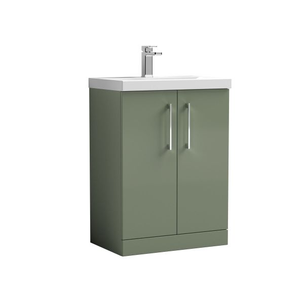 600mm Floor Standing 2 Door Vanity & Basin 3 - Nuie ARN803D Green, Green colour ,image 1