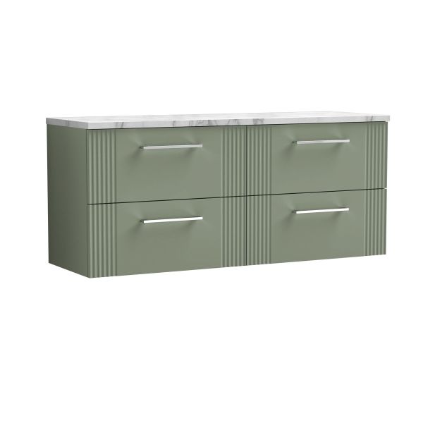 1200 Wall Hung 4-Drawer Vanity & Laminate Worktop - Nuie DPF893LCM2 Green, Green colour ,image 1
