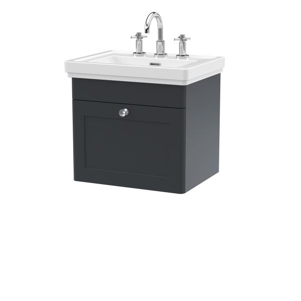 500mm Wall Hung 1-Drawer Vanity & Basin 3TH - Nuie CLC1491B Black, Black colour ,image 1