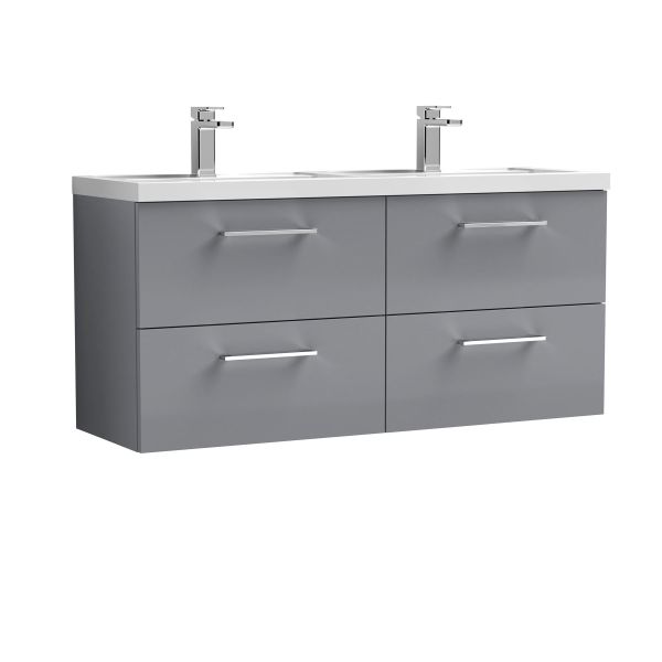 1200mm Wall Hung 4 Drawer Vanity & Double Basin - Nuie ARN2224C Grey, Grey colour ,image 1