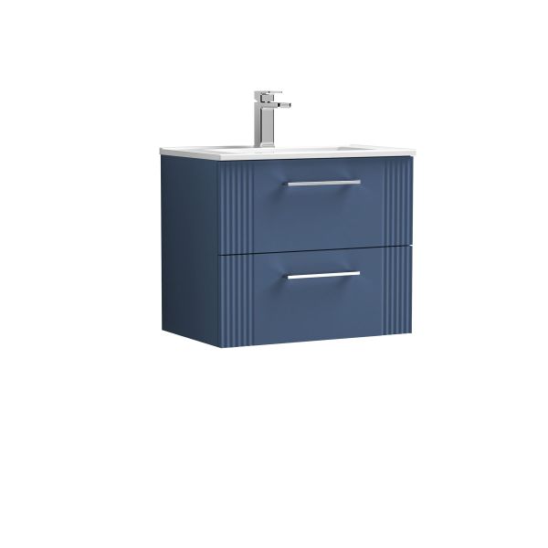 600mm Wall Hung 2 Drawer Vanity & Basin 2 - Nuie DPF393B Blue, Blue colour ,image 1