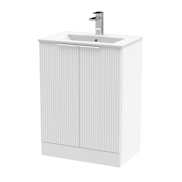 600mm Floor Standing 2 Door Vanity & Basin 2 - Hudson Reed DFF125B White, White colour ,image 1