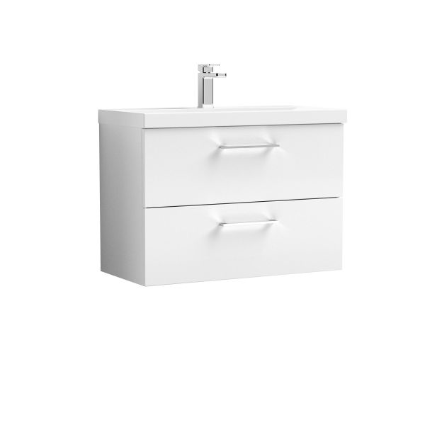 800mm Wall Hung 2 Drawer Vanity & Basin 3 - Nuie ARN126D White, White colour ,image 1
