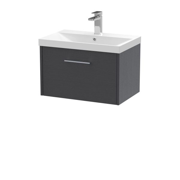 600mm Wall Hung Single Drawer Vanity & Basin 3 - Hudson Reed JNU2222D Grey, Grey colour ,image 1
