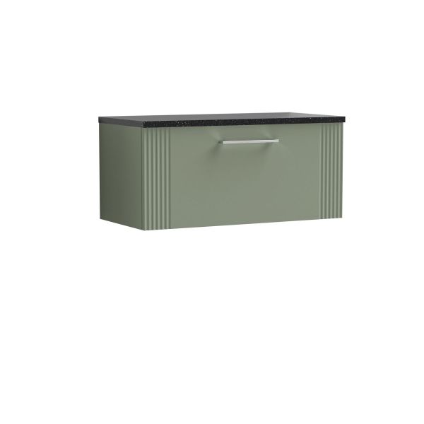 800mm Wall Hung Single Drawer Vanity & Laminate Top - Nuie DPF896LSB Green, Green colour ,image 1
