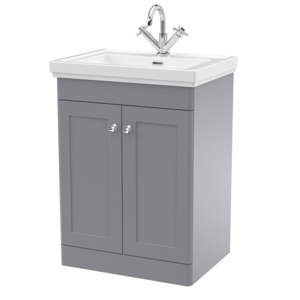 600mm Floor Standing 2-Door Vanity & Basin 1TH - Nuie CLC225A Grey, Grey colour ,image 1
