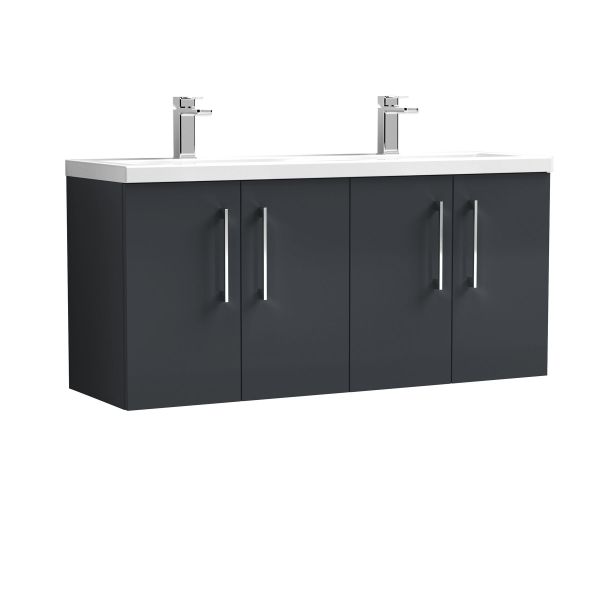 1200mm Wall Hung 4 Door Vanity & Double Basin - Nuie ARN1423F Black, Black colour ,image 1