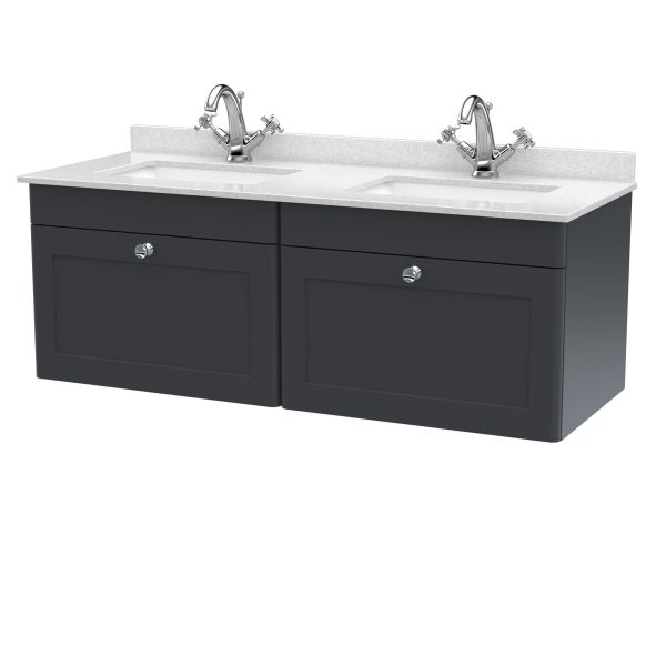 1200mm Wall Hung 2 Drawer Vanity & Marble Top - Nuie CLC1494WS2 Black, Black colour ,image 1