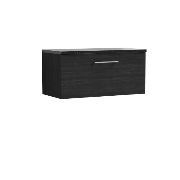 800mm Wall Hung 1 Drawer Vanity & Laminate Top - Nuie ARN625LSB Black, Black colour ,image 1