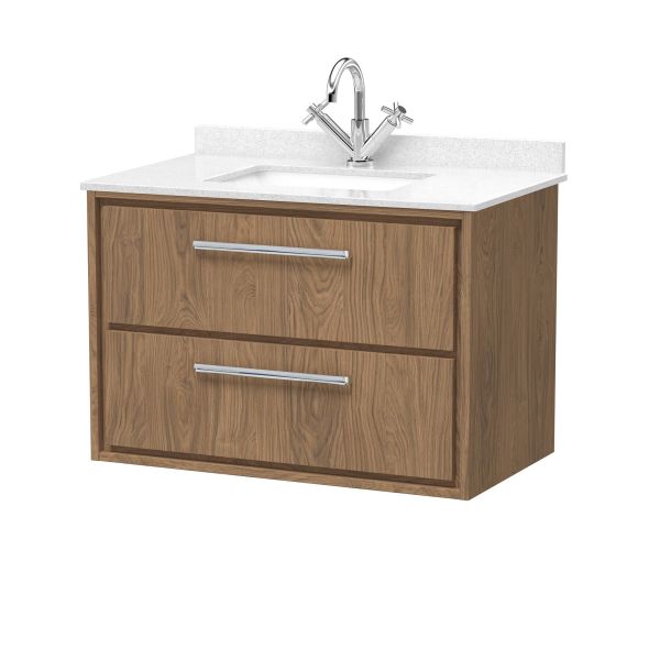 800mm Wall Hung 2-Drawer Vanity with Marble Worktop Basin - Hudson Reed LIL2726WS1 Oak, Oak colour ,image 1