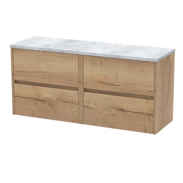 1200mm Wall Hung 4-Drawer Unit & Laminate Worktop - Nuie HAV804LBG2 Oak, Oak colour ,image 1