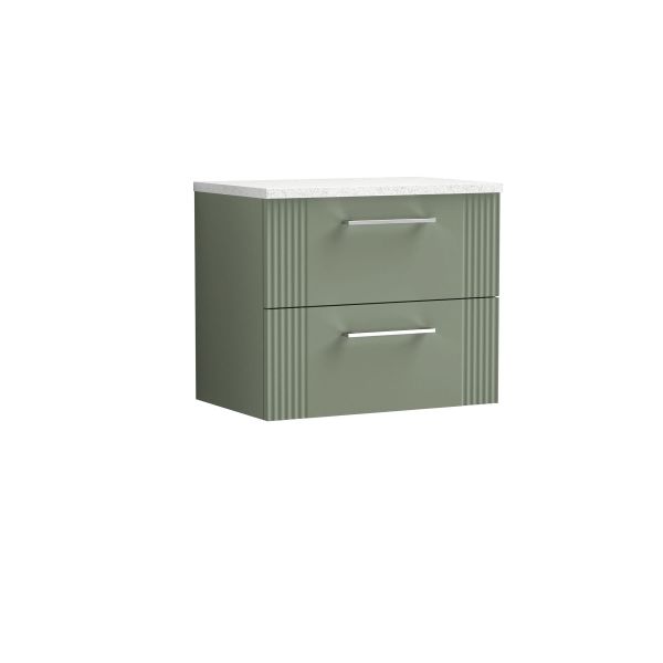 600mm Wall Hung 2 Drawer Vanity & Laminate Top - Nuie DPF893LSW Green, Green colour ,image 1
