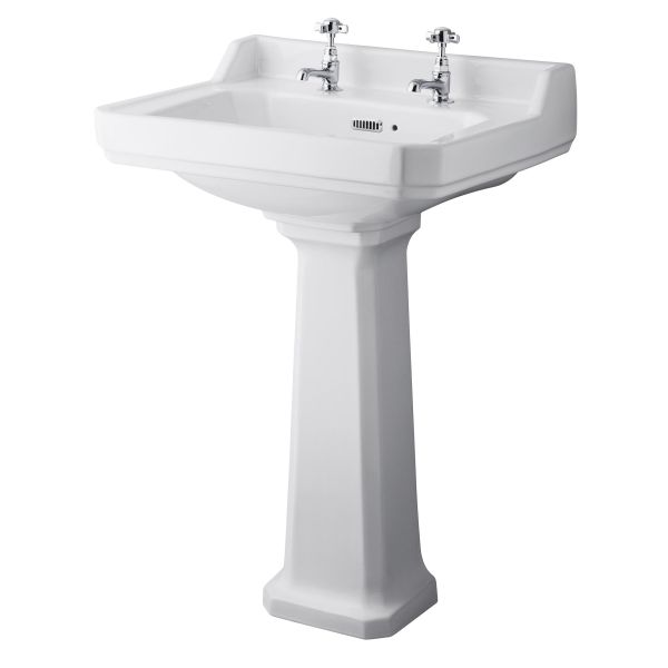 600mm Basin & Pedestal (2 Tap Hole) - Hudson Reed CCR020 White, White colour ,image 1