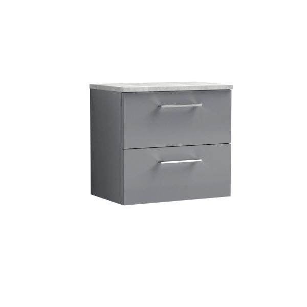 600mm Wall Hung 2 Drawer Vanity & Laminate Top - Nuie ARN2224LBG Grey, Grey colour ,image 1