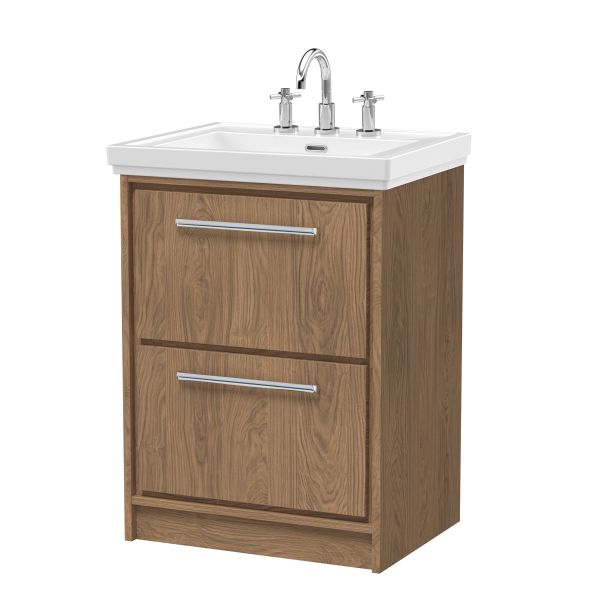 600mm Floor Standing 2-Drawer Vanity with Basin - 3 Tap Hole - Hudson Reed LIL2733B Oak, Oak colour ,image 1