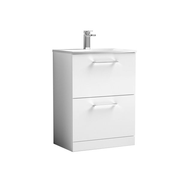 600mm Floor Standing 2 Drawer Vanity & Basin 4 - Nuie ARN133G White, White colour ,image 1