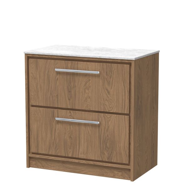 800mm Floor Standing 2-Drawer Vanity with Marble Worktop - Hudson Reed LIL2735WMT Oak, Oak colour ,image 1