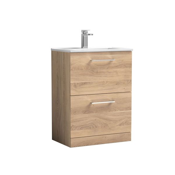 600mm Floor Standing 2-Drawer Vanity & Basin 2 - Nuie ARN3033B Oak, Oak colour ,image 1
