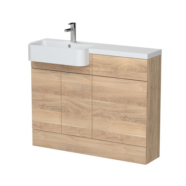 1100mm Combination Unit & Left Hand Semi Recessed Basin - Hudson Reed CBI3046 Oak, Oak colour ,image 1