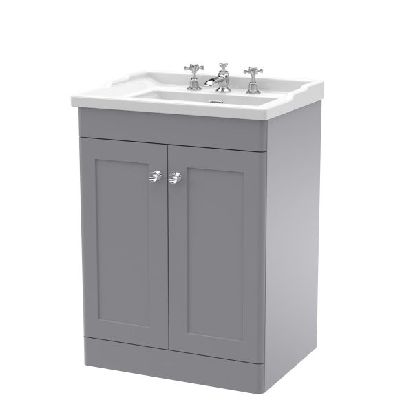 600mm Floor Standing 2 Door Vanity & Basin 3TH - Nuie CLC225G Grey, Grey colour ,image 1