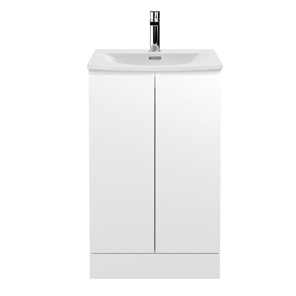 500mm Floor Standing 2 Door Vanity Unit & Basin 4 - Hudson Reed URB107G Satin White, White colour ,image 1